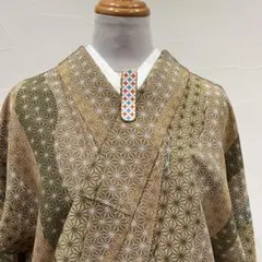 洗える単衣着物　麻の葉　秋にピッタリ　小柄　中古美品