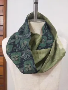 紬　メンズレディーススヌード　グリーン　ハンドメイド