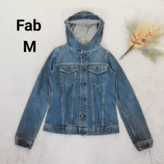 ファブ レディースフード付デニムジャケット(M)ネイビー コットン