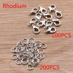カニカン12mm 100個　丸カン6mm 200個　ロジウムシルバー　計300個