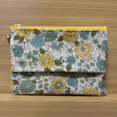 P555 ポケットティッシュポーチ　花柄 イエロー×グリーン ☆ハンドメイド☆