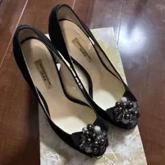 格安セブントゥエルブサーティー黒ビーズハイヒール35 22.5