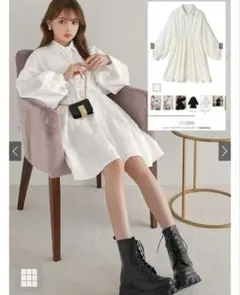 GRLグレイル【M】シャーリングシャツワンピース　オフホワイト可愛い❤️お出かけ