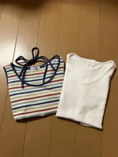 ストライプタンクトップ ／リブホワイトTシャツのセット　ハニーズ Lサイズのサムネイル