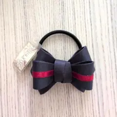 ヘアゴム　リボン　黒　赤