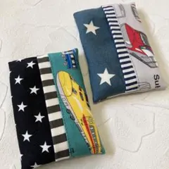 D69　ミニポケットティッシュケース　2枚セット　新幹線　電車　ハンドメイド