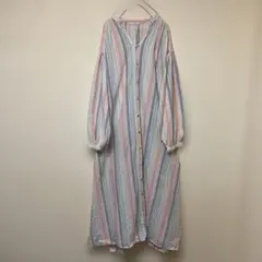 春夏向き　涼しげ　ロングシャツワンピース　優しい色合い　ルクールブラン