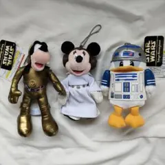 スターウォーズ　ぬいぐるみバッジ　ミニー　ドナルド　グーフィー