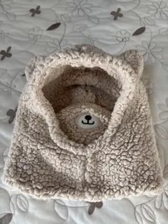 キャラクターキッズクマ耳フリースフード ベージュ帽子キャップ　モコモコ