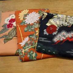 アンティークの名古屋帯まとめ売り 花柄 金糸刺繍