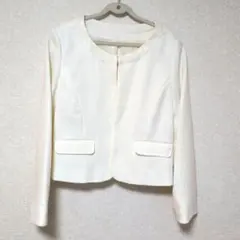 【未使用】ノーカラージャケット　フォーマル　白、ホワイト、