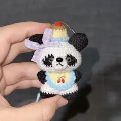 パンダ あみぐるみ リボン付き キーホルダー付属