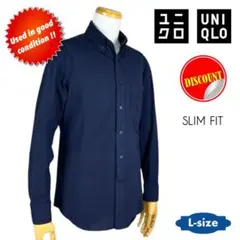 UNIQLO美品♪♪ ネイビー 綿ポリ混紡 スリムフィット ボタンダウンシャツ