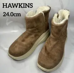 ホーキンス 防水 ウィンターブーツ ブラウン スエード調 厚底 ボア 24cm
