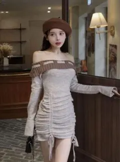 Darich オフショルステッチニットミニワンピース