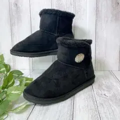 ムートンブーツ ショート コンチョボタン付き 裏ボア あったか ブラック M