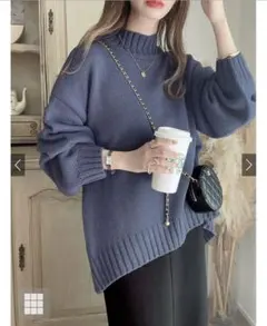 バックスリット前後差ヘムリブニットトップス[ze534]