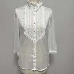 COMME CA ISM ホワイトフリル　五分袖シャツ L