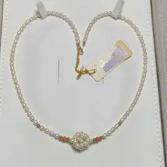 パールネックレス 淡水真珠　14金 ベビーパール　刻印　珊瑚 フラワーボール