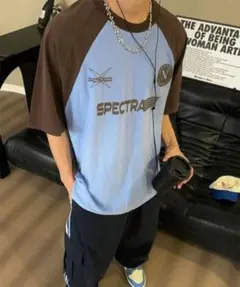 ブルー バイカラー ラグラン Tシャツ M メンズ 春夏