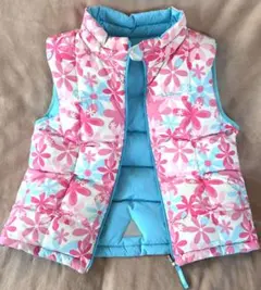 L.L.Beanリバーシブルベスト 水色&花柄 キッズXL グースダウン80%
