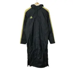 アディダス　フルジップベンチコート　裏ボア　刺繍ロゴ　フード付　ブラック　M