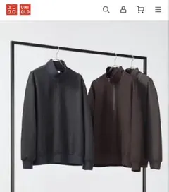 ユニクロ　ブラッシュドスウェットハーフジップシャツ　ブラウン