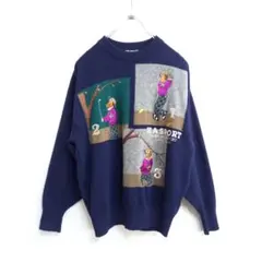 90s HARDY AMIES SPORT キャラクター刺繍 ウールニット