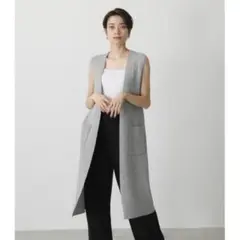 美品 AZUL ロング ニット ジレ ベスト バックスリット ポケット