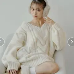 Chico ケーブルVルーズニットワンピース FREE アイボリー