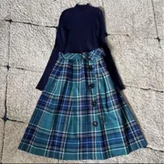 【美品✨】ブルーレーベルクレストブリッジ　ニットワンピース　ドッキング　チェック