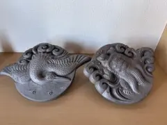 古民家　鬼瓦　鶴亀一対　縁起物 瓦細工 伝統瓦　ガーデニング　オブジェ 伝統瓦 古民家 鬼瓦 鶴亀一対 縁起物 瓦細工 伝統瓦 ガーデニング オブジェ