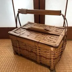 江戸前 蓋付き 手付き 竹細工 籠 カゴ バスケット 鞄 竹籠 職人編み