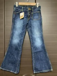 フレアパンツ ダークブルー 4つボタン130