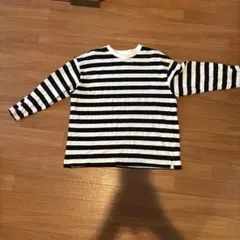 黒と白ストライプ 七分袖カットソー LL