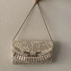 レース×パール パーティーバッグ ホワイト/ベージュ