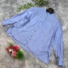 ✨human woman✨サイズS バンドカラーシャツ 長袖 ブルーのサムネイル