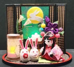 ちりめん細工 お月見うさぎ 姫人形 LED提灯付き ハンドメイド オリジナル