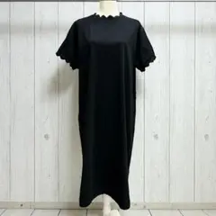 黒 フリル 半袖 ロングワンピース ゆったり シンプル 大人カワイイ L 春夏