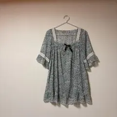 古着 平成 ギャル 花柄 レース y2k フリル シフォンチュニック 森ガール