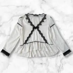 ZARA BASIC レース シフォンフリルトップス ブラウスM