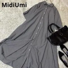 美品＊ミディウミ　ギンガムチェック　フレアワンピース ロング　Aライン　半袖