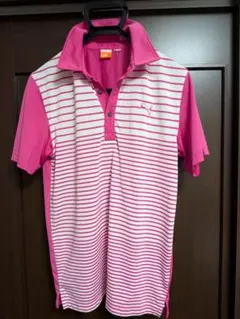 プーマ ピンク ストライプ ポロシャツ
