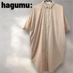 A35 hagumu: ベージュ コットンシャツワンピース 半袖　五分袖 ハグム