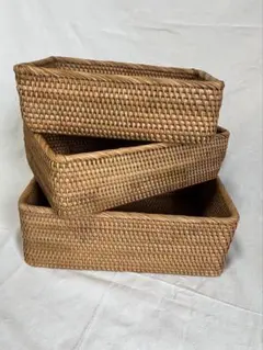 ラタンバスケット 3個セット 収納かごのサムネイル