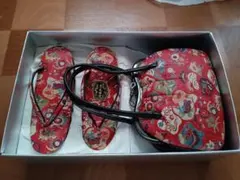 花柄赤草履とバッグセット