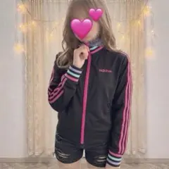 本日限定価格‼️美品❤︎可愛い色❤︎adidasトラックジャケット 黒ピンク平成ギャル