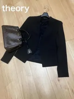 美品　theory ノーカラー　ジャケット　セオリー　ブラック　黒
