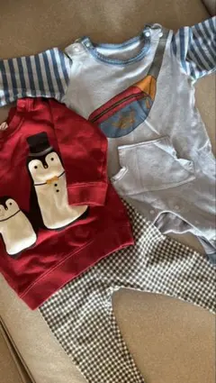 ペンギンデザインのベビー服(80)とカバーオール(70)