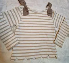 ☆petit main☆ゴールド×白 リボンモチーフ 長袖トレーナー 130